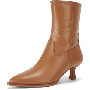 Women's Brown  Pointed Toe Ankle Boots Stacked Kitten Low Heel Side Zipper